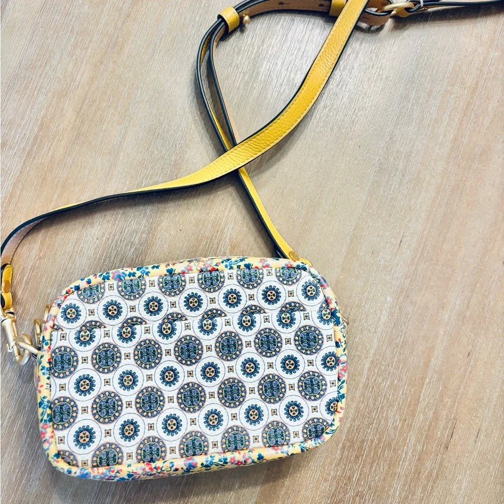 Tory Burch Perry Bombe Mini Crossbody Mixed Print Leather Bag Medallion Floral